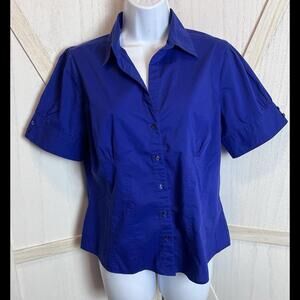 Marks & Spencer Women’s Size 14 Royal Blue Button Up Short Sleeve Collared